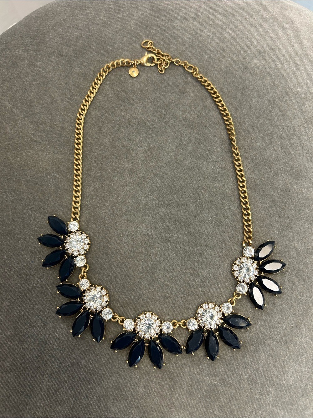 J. Crew Gold Chain Navy and Clear Crystal Floral Statement Necklace